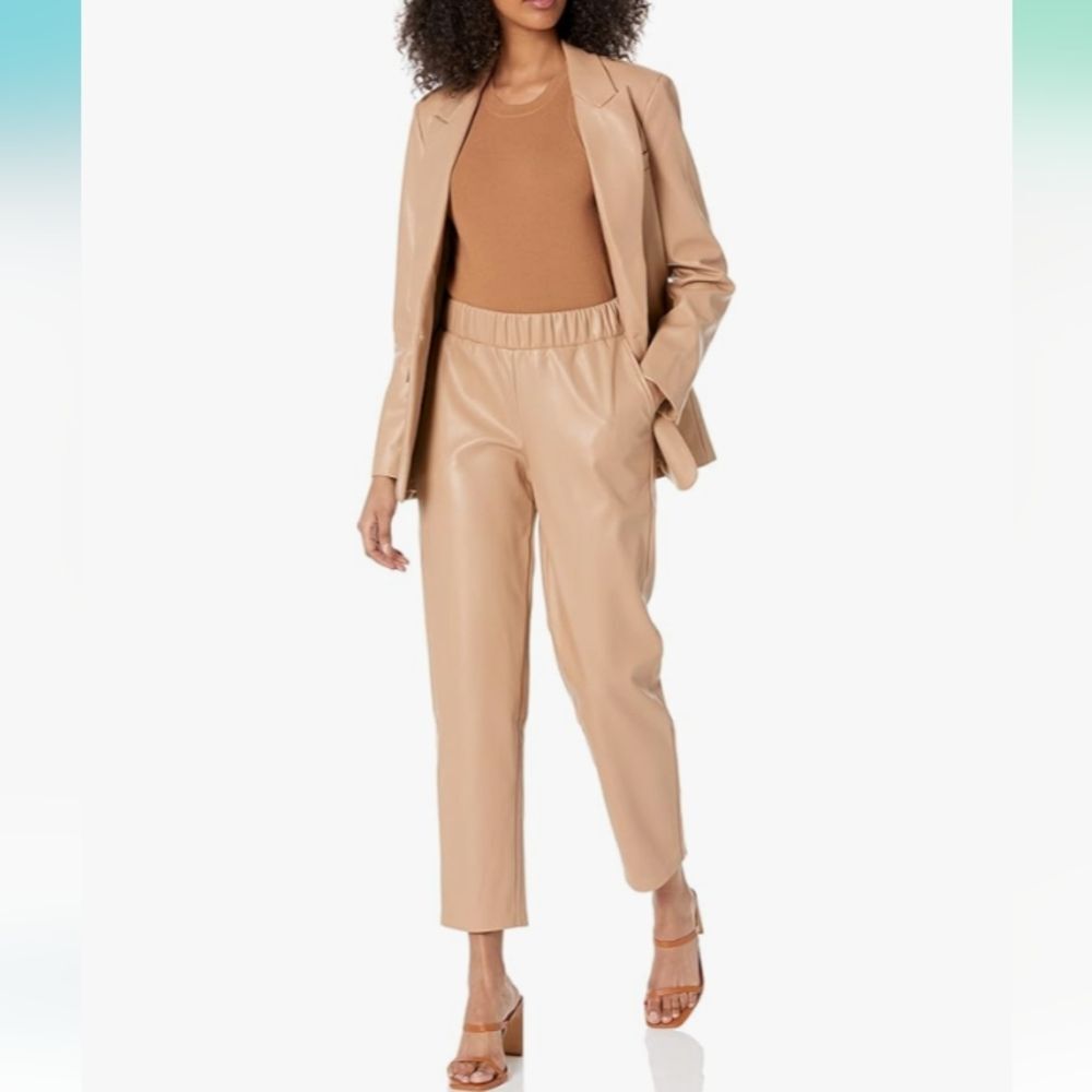 The Drop @Lisadnyc Camel Vegan Leather Pull-on Pants Size Large NWT Inseam 28 in - Picture 3 of 6